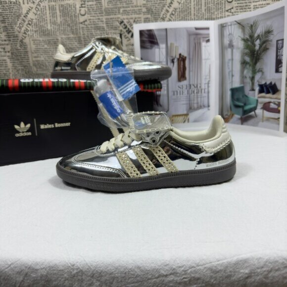 New Adidas Samba x Wales Bonner Silver Metallic Women Sneaker - Picture 6 of 7